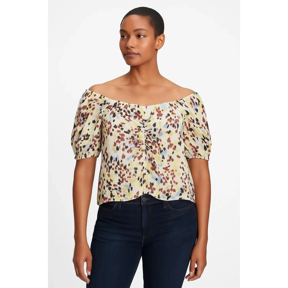 BANANA REPUBLIC Off‎ The Shoulder Floral Ruched Puff Sleeve Top Medium